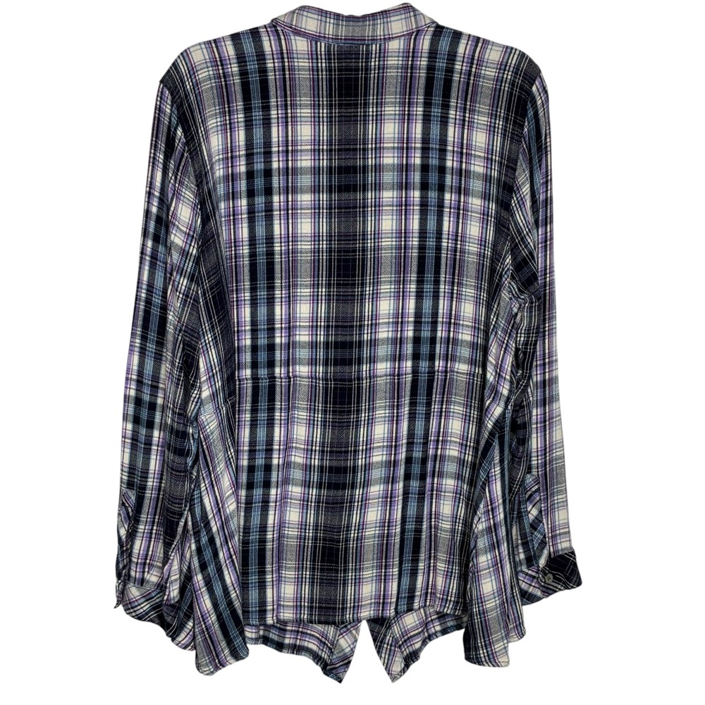 J Jill Womens XL Petite Plaid Top Blouse Button Front Blue Flannel Lumberjack - Picture 6 of 9